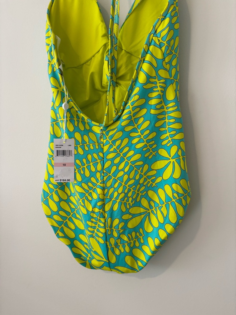 Trina Turk Teal and Lime Yellow Leaf-Print One-Piece Retro Swimsuit Size 10 - Picture 11 of 11